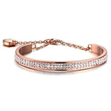 Vnox Elegant Rose Gold Color Crystal Rows Cuff Bangle