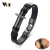 Vnox Vintage Mens Leather Cross Bracelet