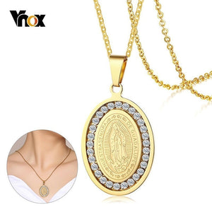 Vnox Virgin Mary Gold Color Coin Necklaces for Women