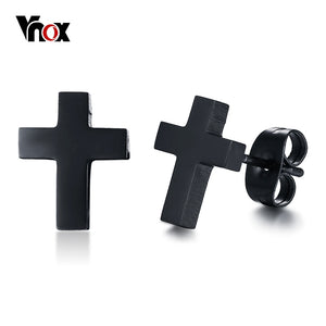 Vnox Classic Simple Black Cross Stud Earrings  for men
