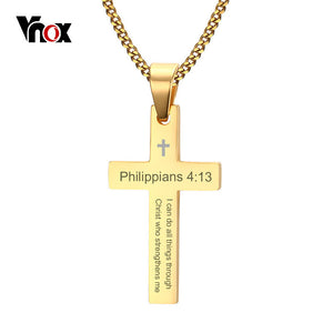Vnox  Classic Simple Cross Pendant Philippians 4:13 Necklace