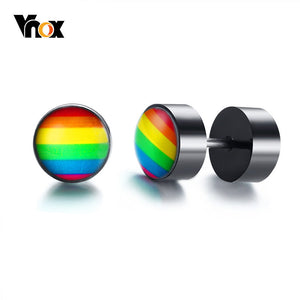 Vnox Pride Rainbow Stud Earrings For Men
