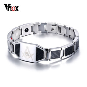 Vnox Masonic Carbon Fiber Men Health Care Bracelet Bangle Magnetic Energy Power Stainless Steel Bracelets Jewelry for Man