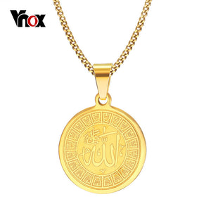 Vnox Allah Necklace Round Shaped Surgical Steel Necklaces