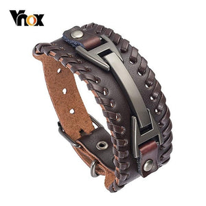 Vnox Mens Leather Bracelet Punk