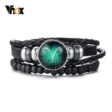 Vnox Aries 12 Horoscope Multi-layer Leather Rope Bracelets