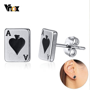Vnox Lucky Spades A Poker Stud Earrings  for men