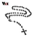 Vnox Mens Chain Bead Rosary Cross Necklace