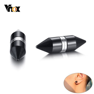 Vnox Cool Black Bullet Clip Stud Earrings for Men