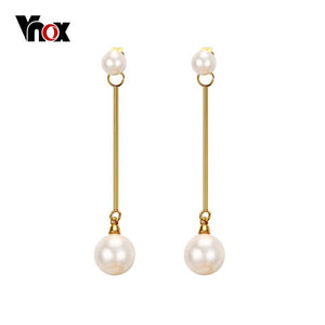 Vnox Double Round Simulated Pearl Earrings for Women