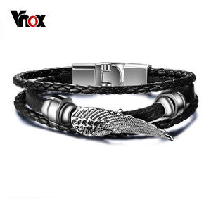 Vnox Black Braided Multi-Layers Leather Bracelet