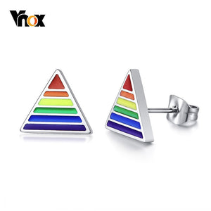 Vnox Triangle Rainbow Stud Earrings for men