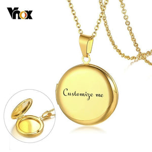 Vnox Personalize Round Locket Necklaces