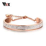 Vnox Elegant Rose Gold Color Crystal Rows Cuff Bangle