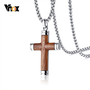 Vnox High Quality Rosewood Cross Pendant Necklace