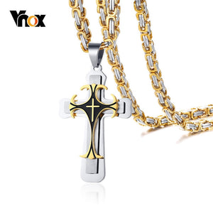 Vnox Chunky Byzantine Chain Cross Pendant