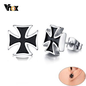 Vnox Mens Maltese Cross Stud Earrings  for men