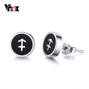 Vnox Retro Twelve Constellations Stud Earrings  for men