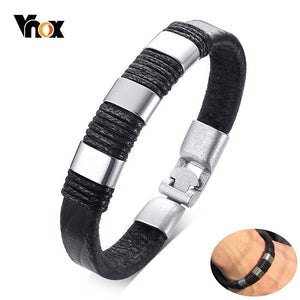 Vnox Black Braid Woven Leather Bracelet