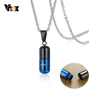 Vnox Mens Pill Capsule Shaped Pendant Necklaces