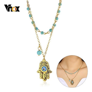 Vnox Layered Natural Beads Chain Necklace for Women