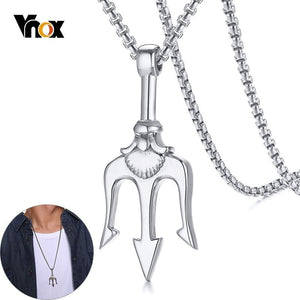 Vnox Trident Pendant for Men Stainless Steel Necklaces