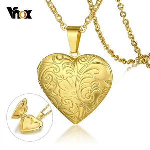 Vnox Fleur-de-lis Heart Locket Pendant for Women