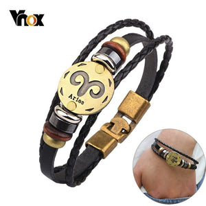 Vnox 12 Horoscope Leather Bracelet